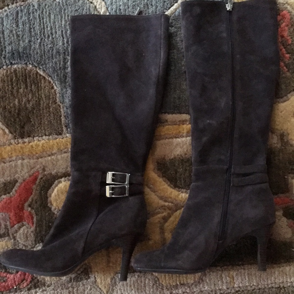 Calvin Klein high heel chocolate brown suede boots